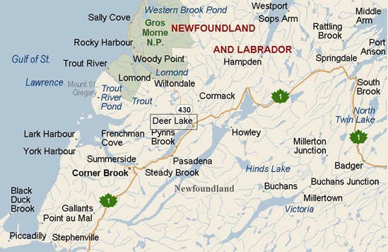 Deer Lake Newfoundland Area Map And More