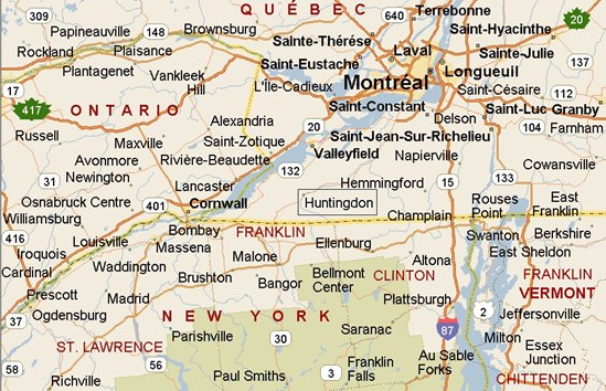 Where Is Huntingdon Quebec Area Map More