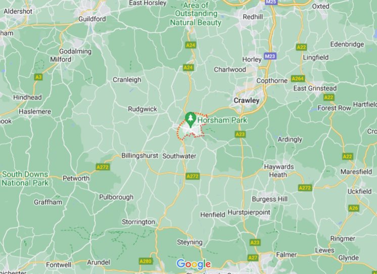 Horsham (West Sussex), England (UK) area map & More