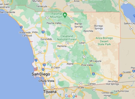 San Diego County, California area map & More